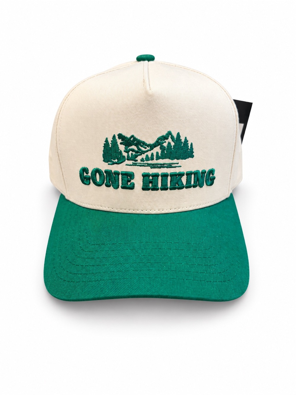 C.C Gone Hiking Embroidered Snapback Trucker Hat Cream Green NWT